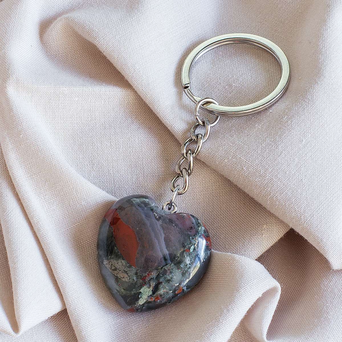 Heart Keyring - Bloodstone