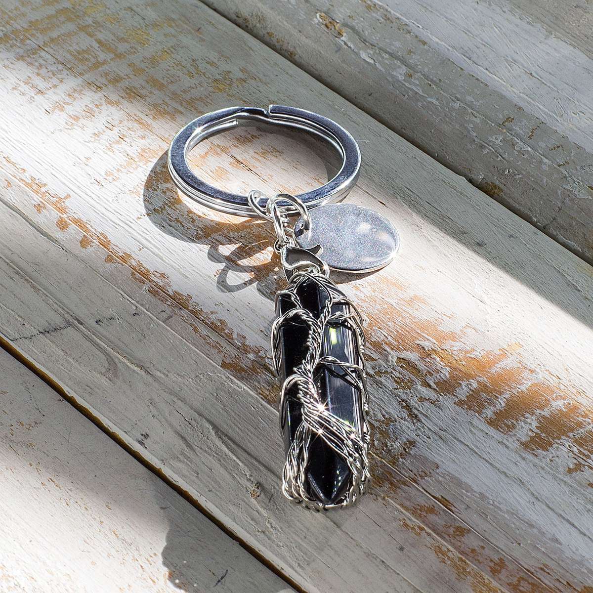 Hexagonal Keyring - Black Agate