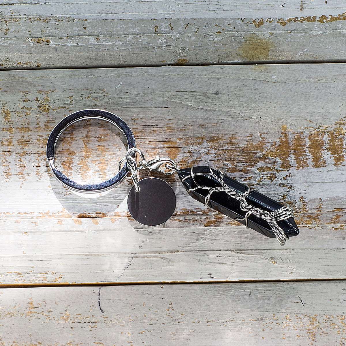 Hexagonal Keyring - Black Agate