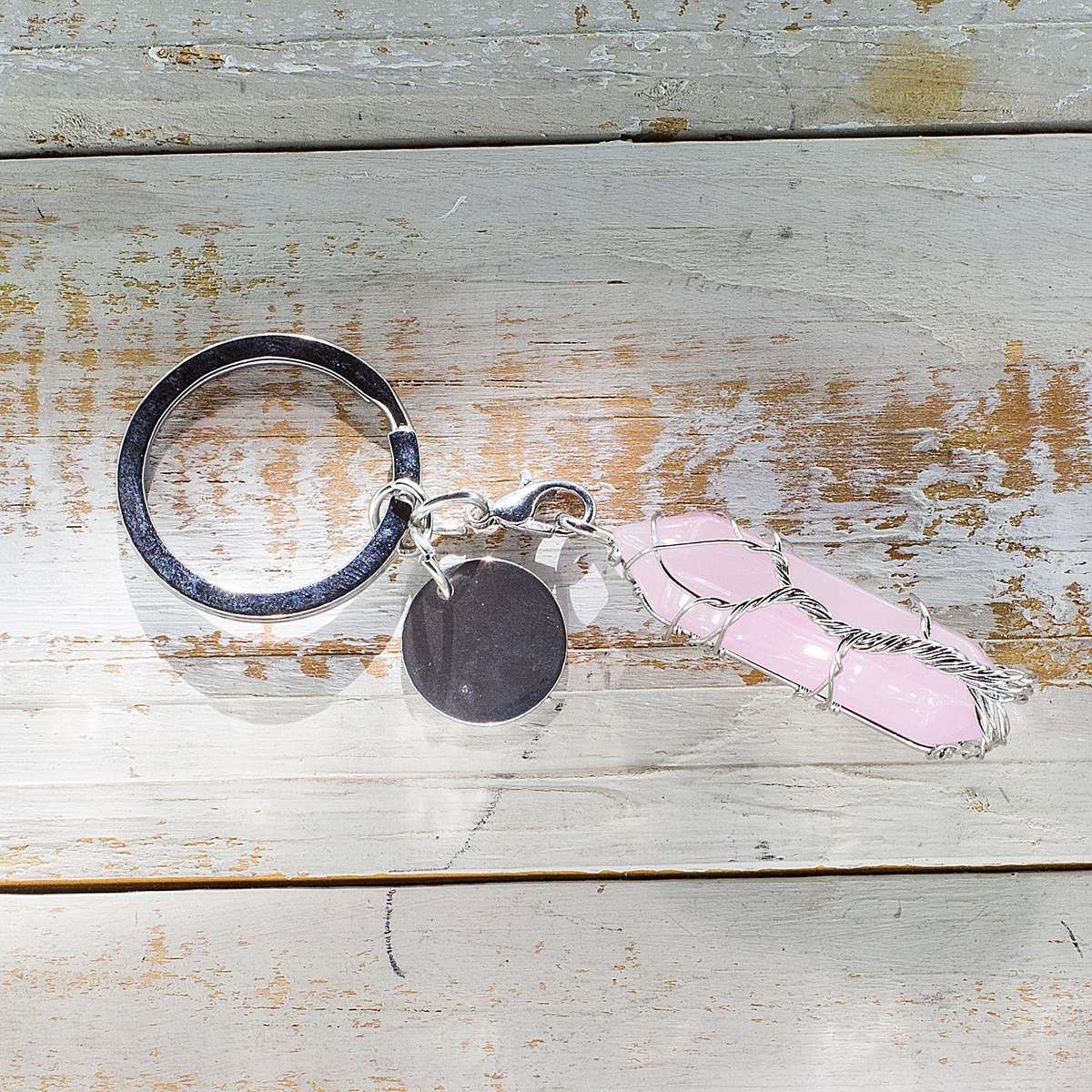 Hexagonal Keyring - Rose Quartz