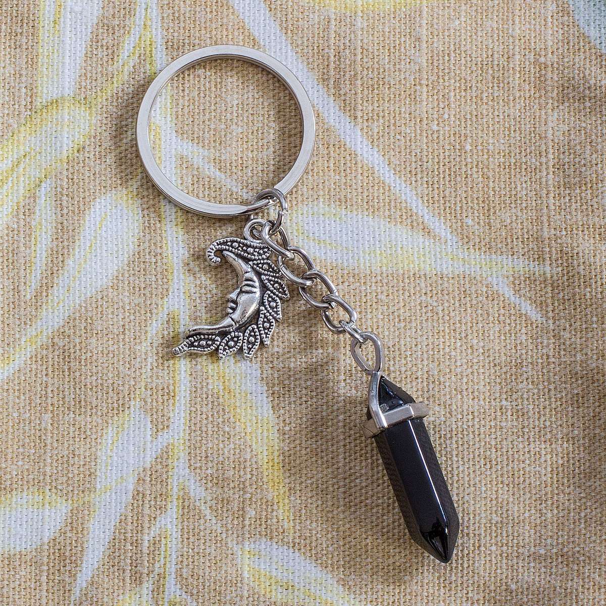 Moon Keyring - Black Obsidian