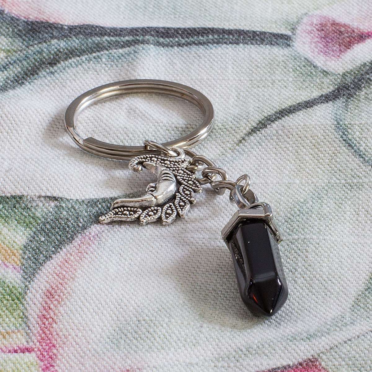 Moon Keyring - Black Obsidian
