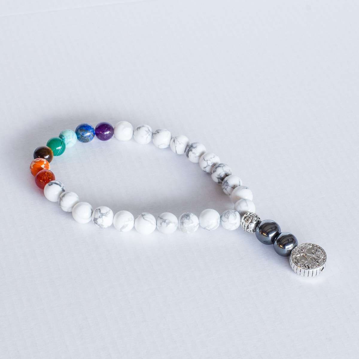 7 Chakra Worry Beads (White Howlite, Red Quartz, Orange Jasper, Tigers Eye, Green Agate, Turquois...