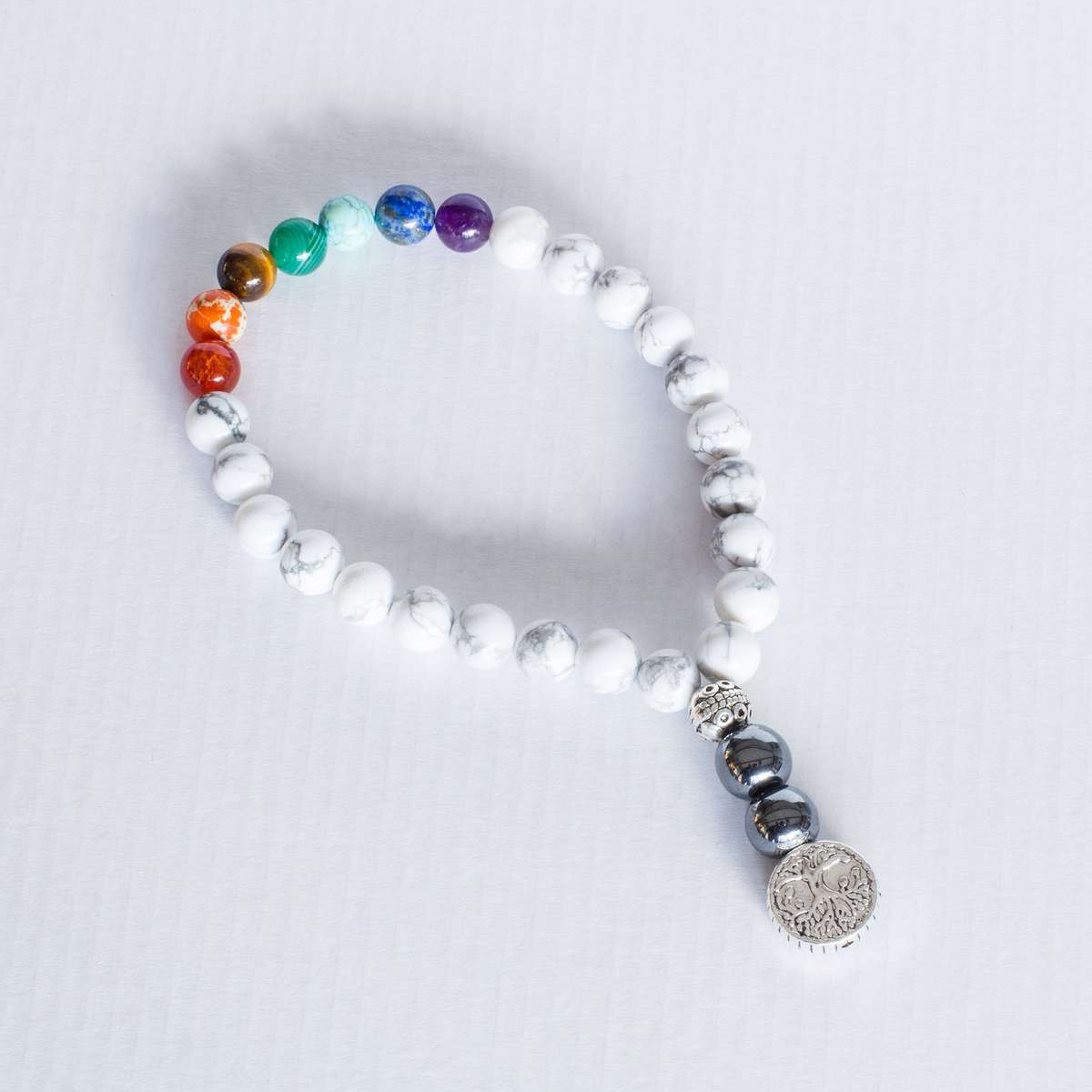 7 Chakra Worry Beads (White Howlite, Red Quartz, Orange Jasper, Tigers Eye, Green Agate, Turquois...