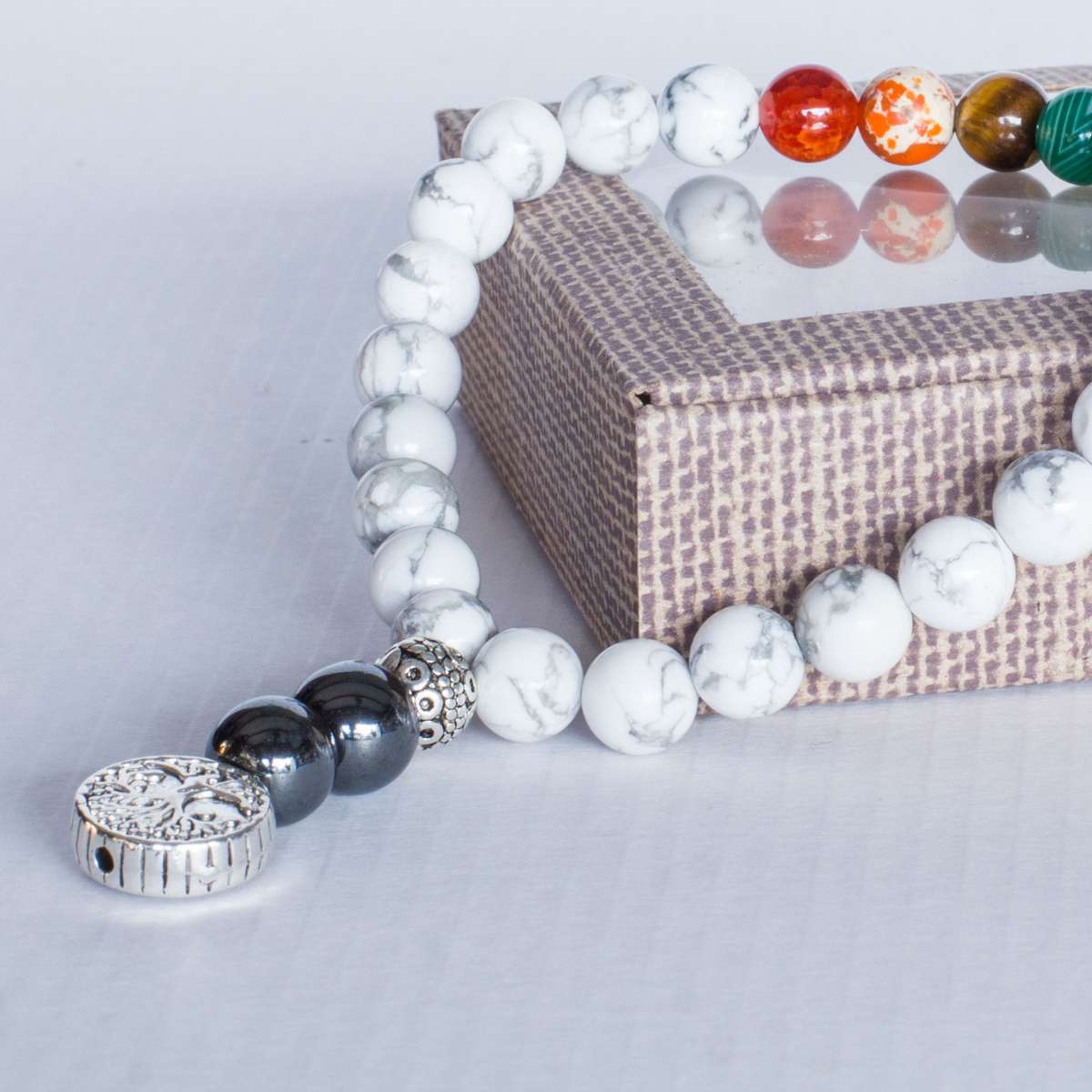 7 Chakra Worry Beads (White Howlite, Red Quartz, Orange Jasper, Tigers Eye, Green Agate, Turquois...