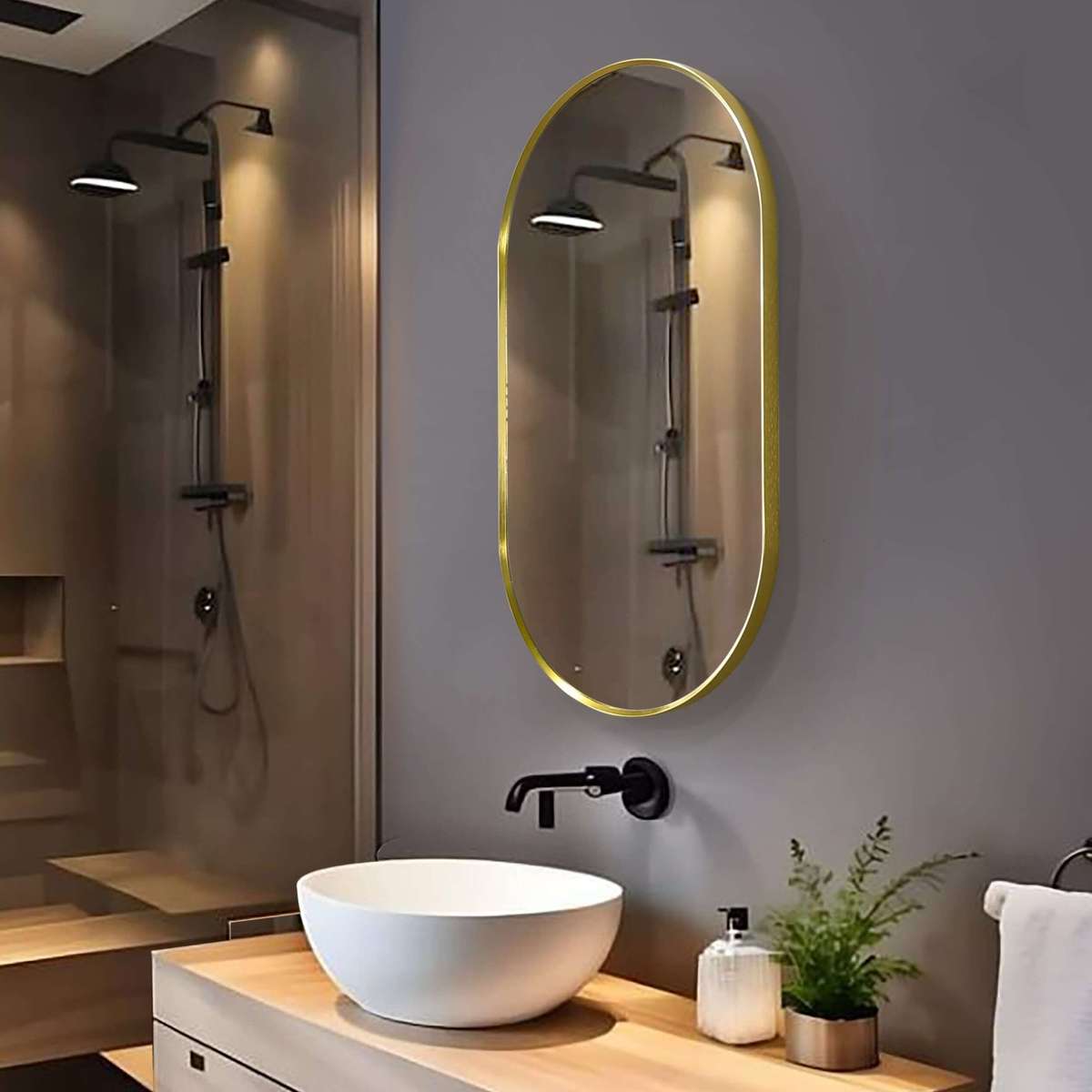 Slanted Edge Pill Framed Aluminum Mirror - 500 x 1200mm