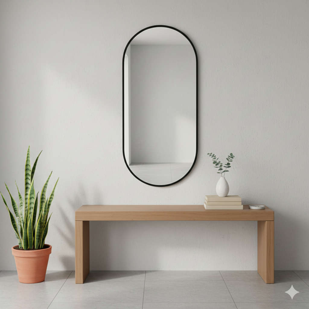 Slanted Edge Pill Framed Aluminum Mirror - 500 x 1200mm