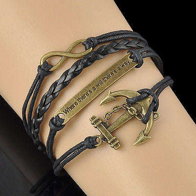 Leather Anchor Infinity Bracelet