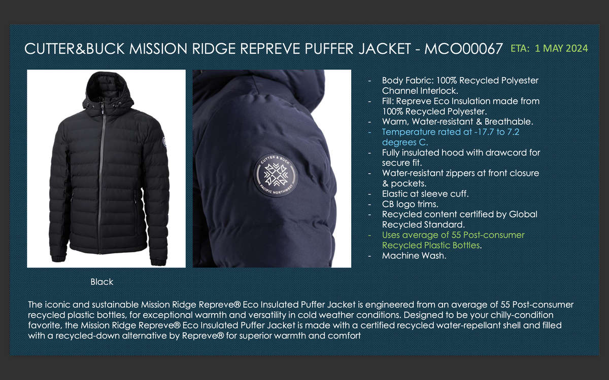 CUTTER&BUCK MISSION RIDGE REPREVE PUFFER JACKET
