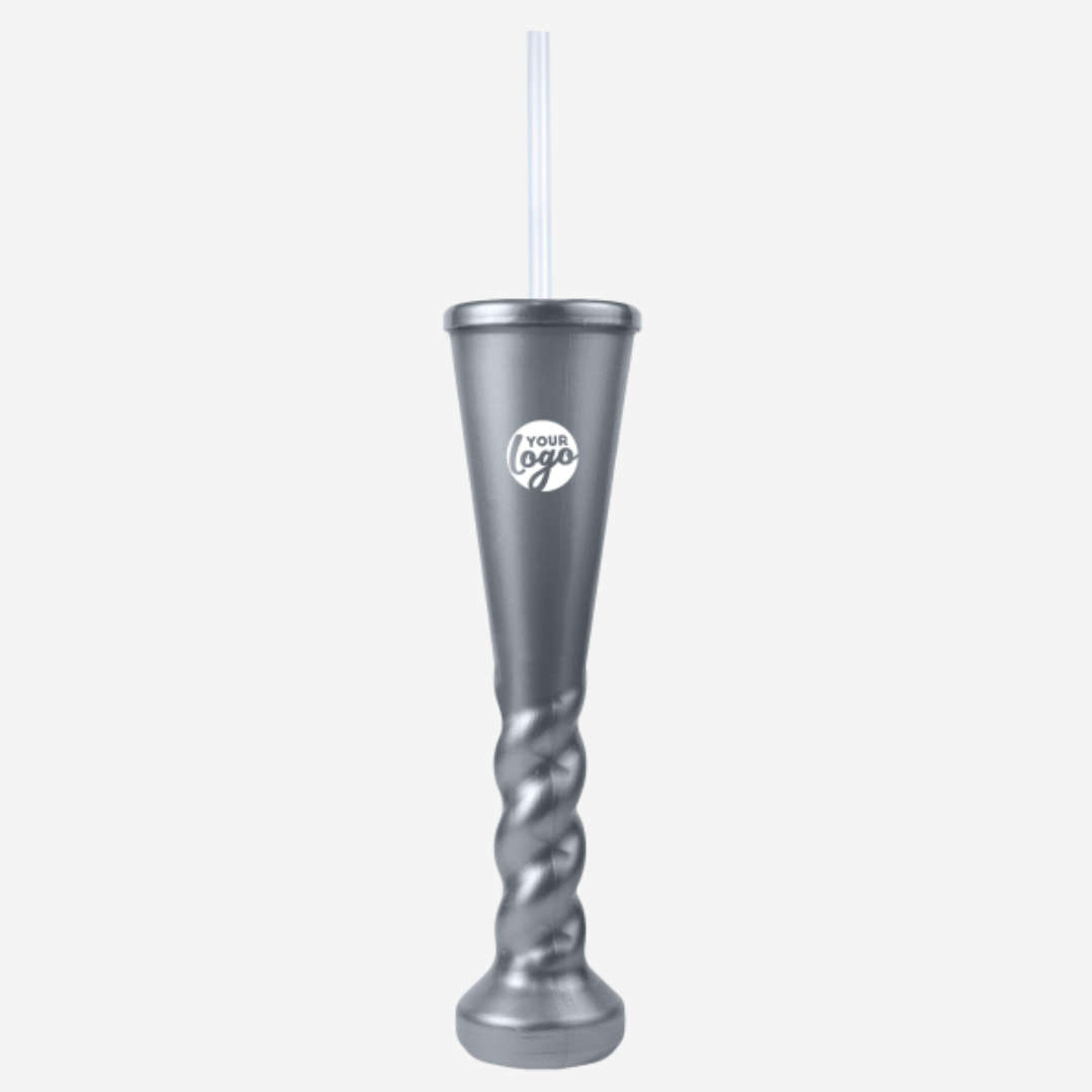 Swirl Yard Glass with Cap and Straw (Metallic)