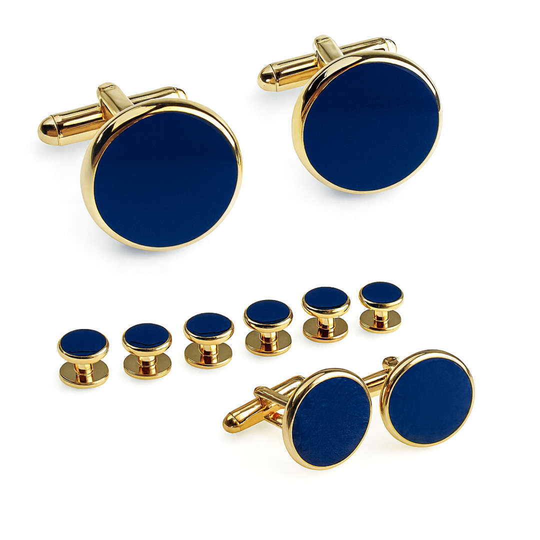 Round Blue and Gold Cufflinks
