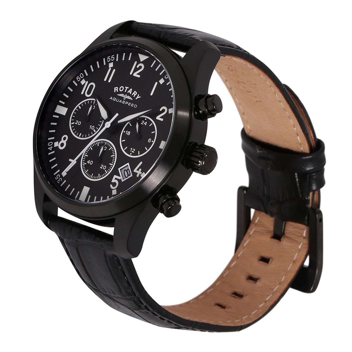 Rotary Men's Quartz Watch with Black Dial Analogue Display and Black Leather Strap GS00110/04