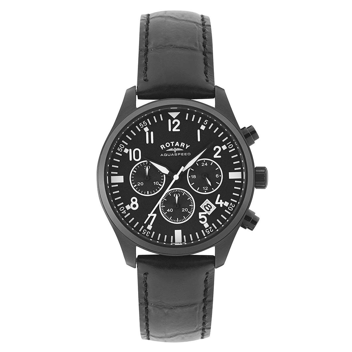 Rotary Men's Quartz Watch with Black Dial Analogue Display and Black Leather Strap GS00110/04