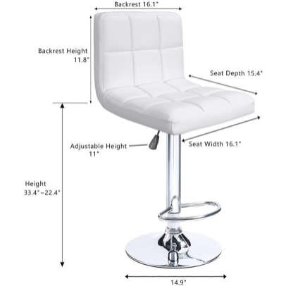 Faux Leather High Back Swivel Barstool Set of 2. Available in various colours