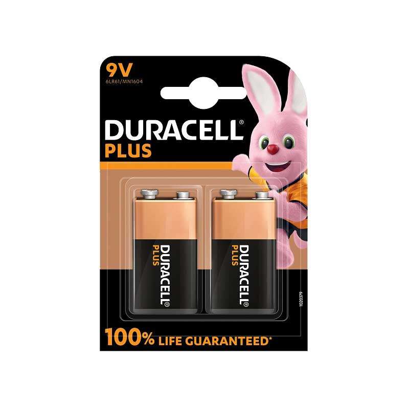 DURACELL Plus Battery 9v Rectangular ( Pack of 2 )
