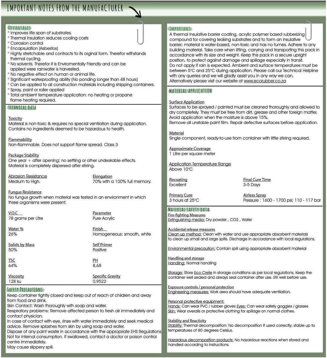 ECO RUBBER Eco Insulate Waterproofing White 20 Litre