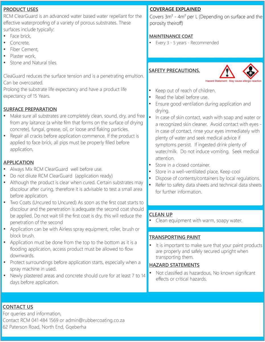 RCM Clear Guard Water Repellent Waterproofing Solution