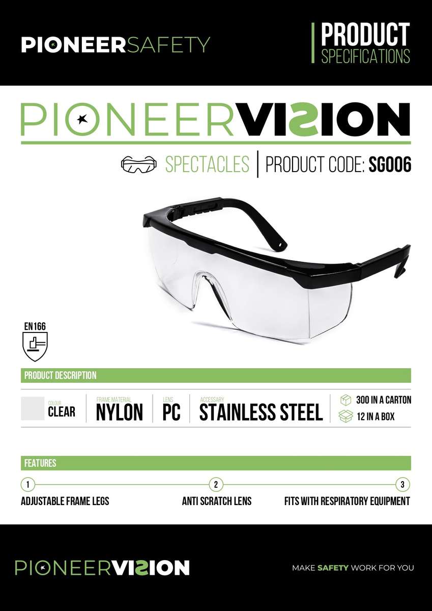PIONEER SAFETY Safety Glasses Clear Anti Scratch Anti Fog