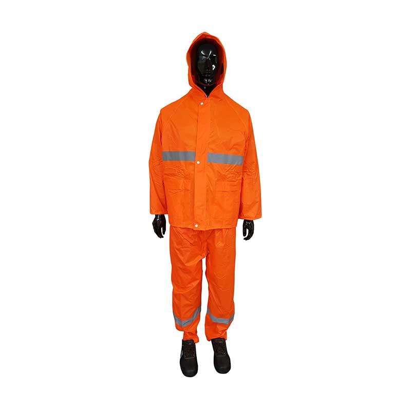 Rubberized High-Visual Reflective Tape Orange Rain Suit 2 Piece Small