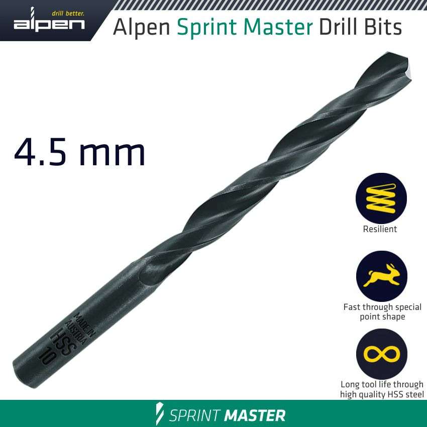 Alpen Hss Sprint Master 4.5Mm X1 615045 Sleeved Din338 Alpen Drill Bit -