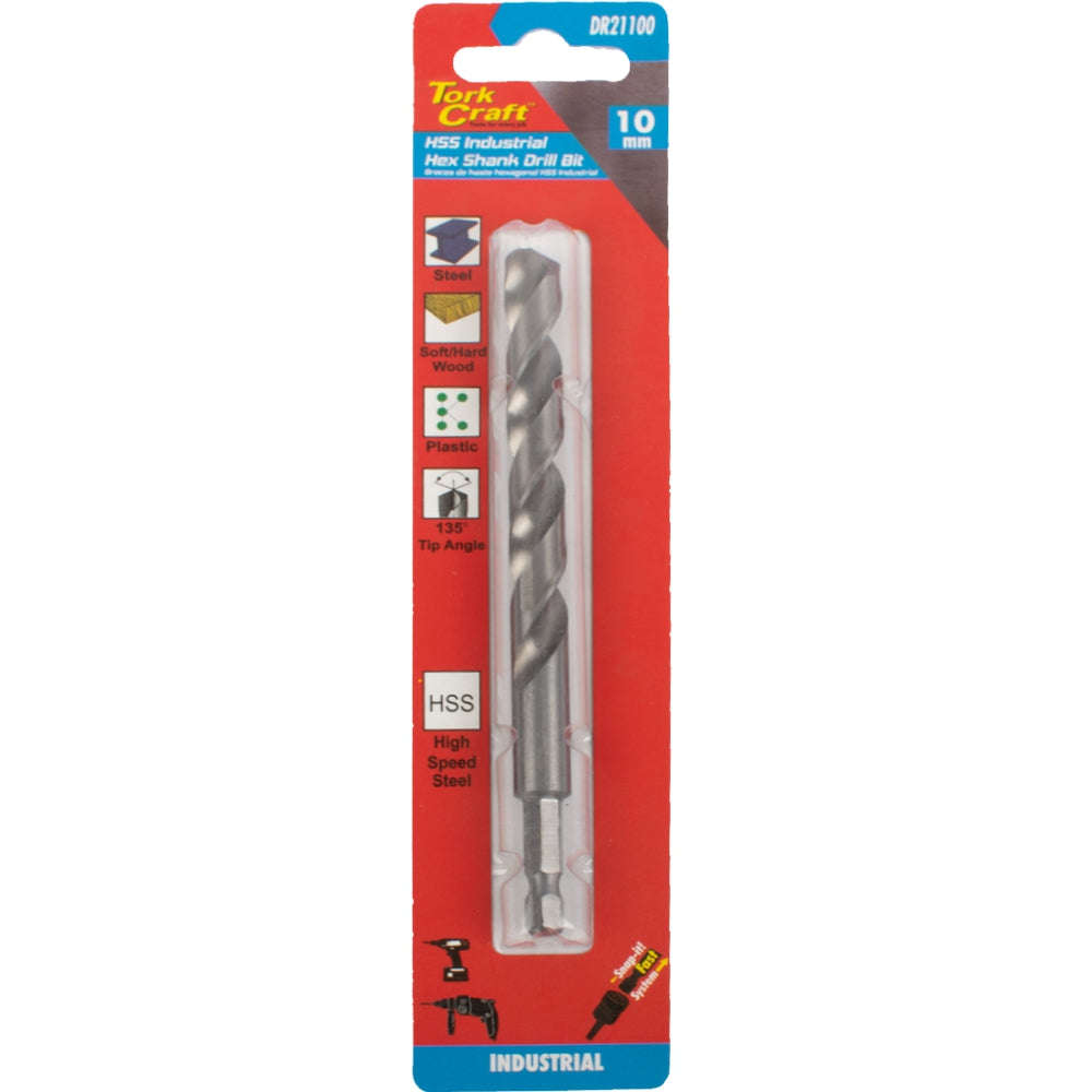 Special - Tork Craft Drill Hss 10.0Mm 135Deg 1/Card Hex Shank Industrial Bit DEFAULT TITLE