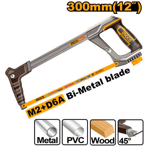 Ingco Hacksaw Frame 300Mm Incl M2+D6A Bimetal Blade