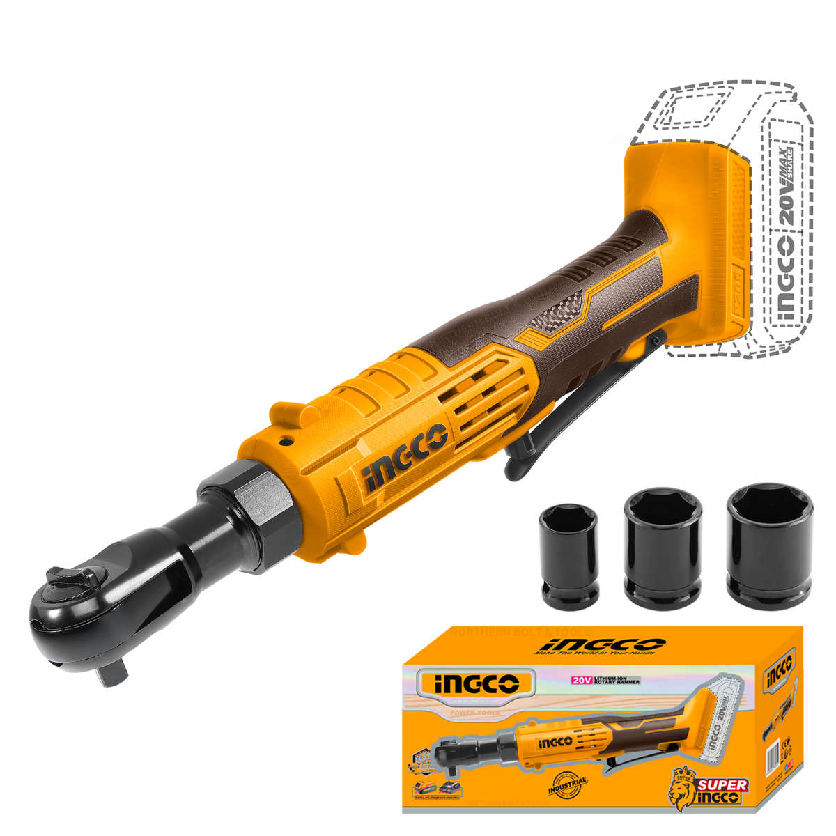 Ingco Cordless Ratchet 3/8" Dr 20V (Tool Only)
