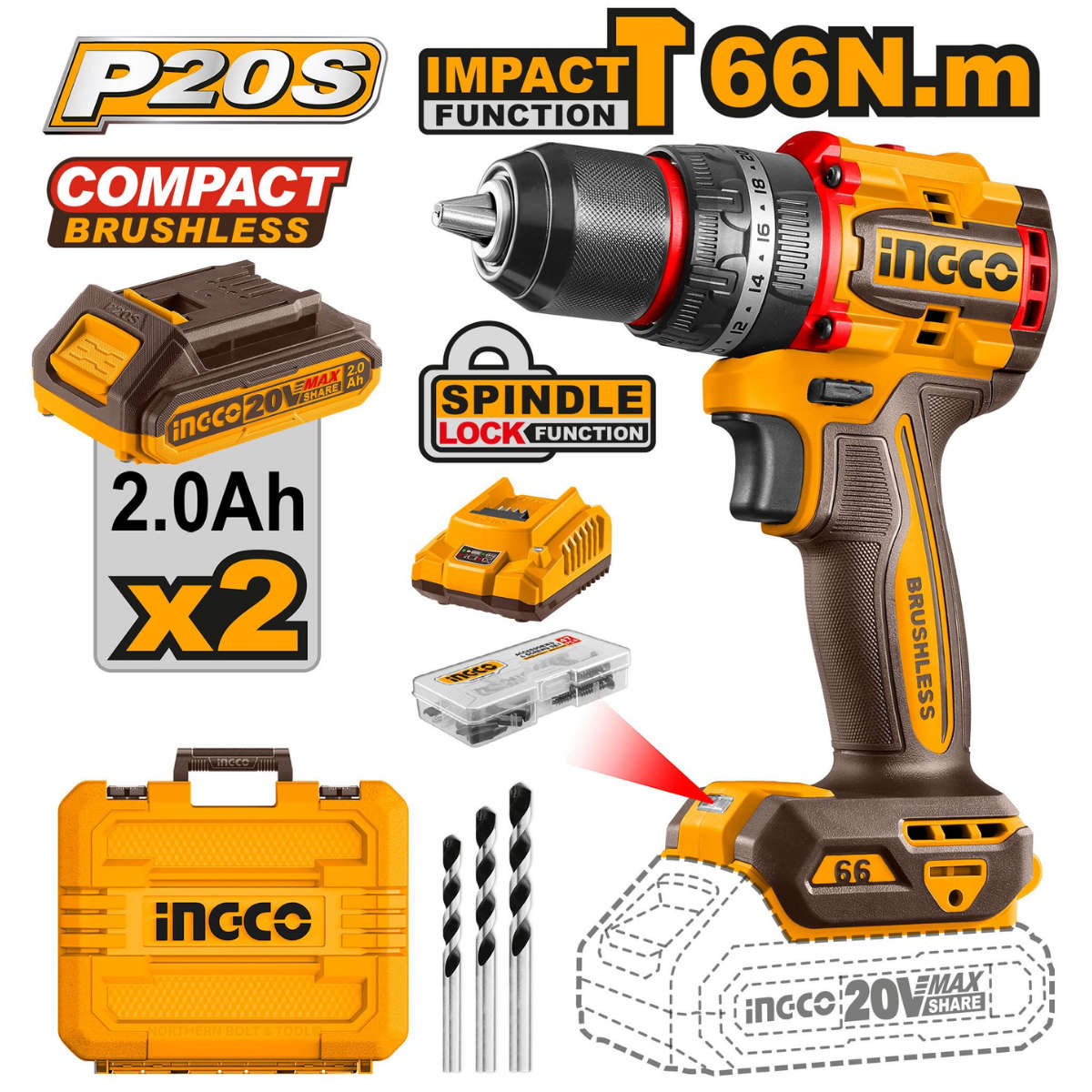 Special - Ingco Cordless Impact Drill (Compact) 66Nm Brushless Kit