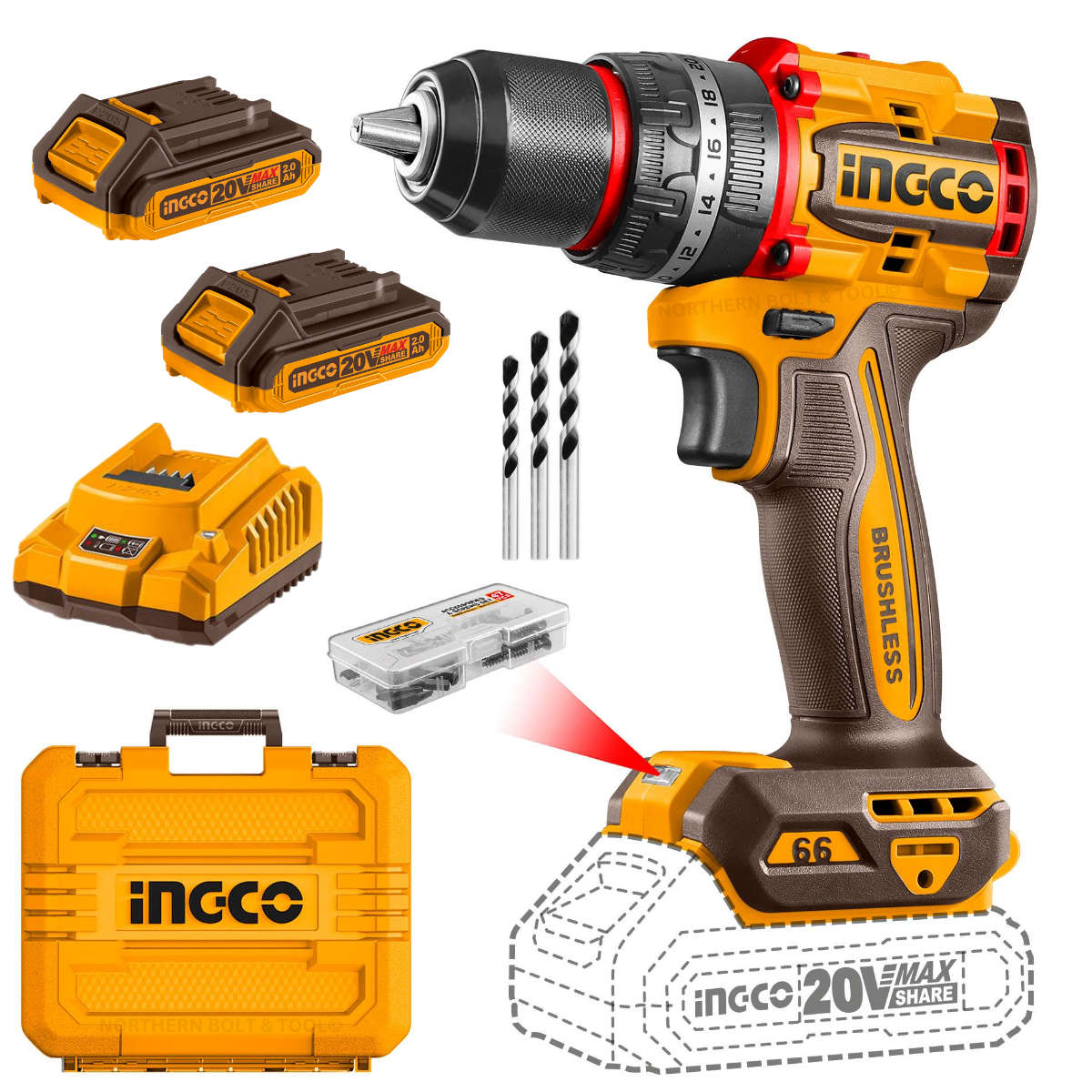 Special - Ingco Cordless Impact Drill (Compact) 66Nm Brushless Kit