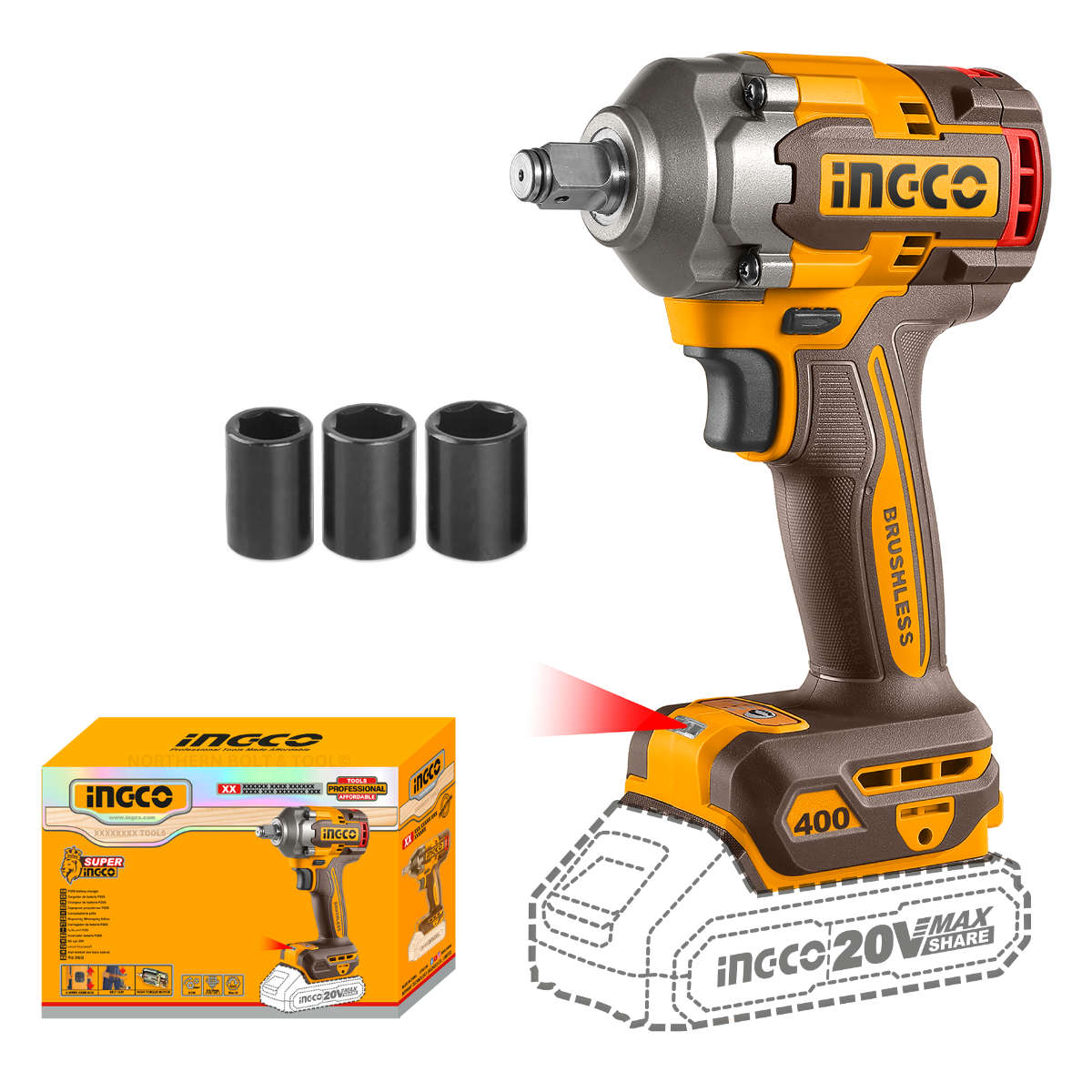 Special - Ingco Cordless Impact Wrench 400Nm 20V (Tool Only)