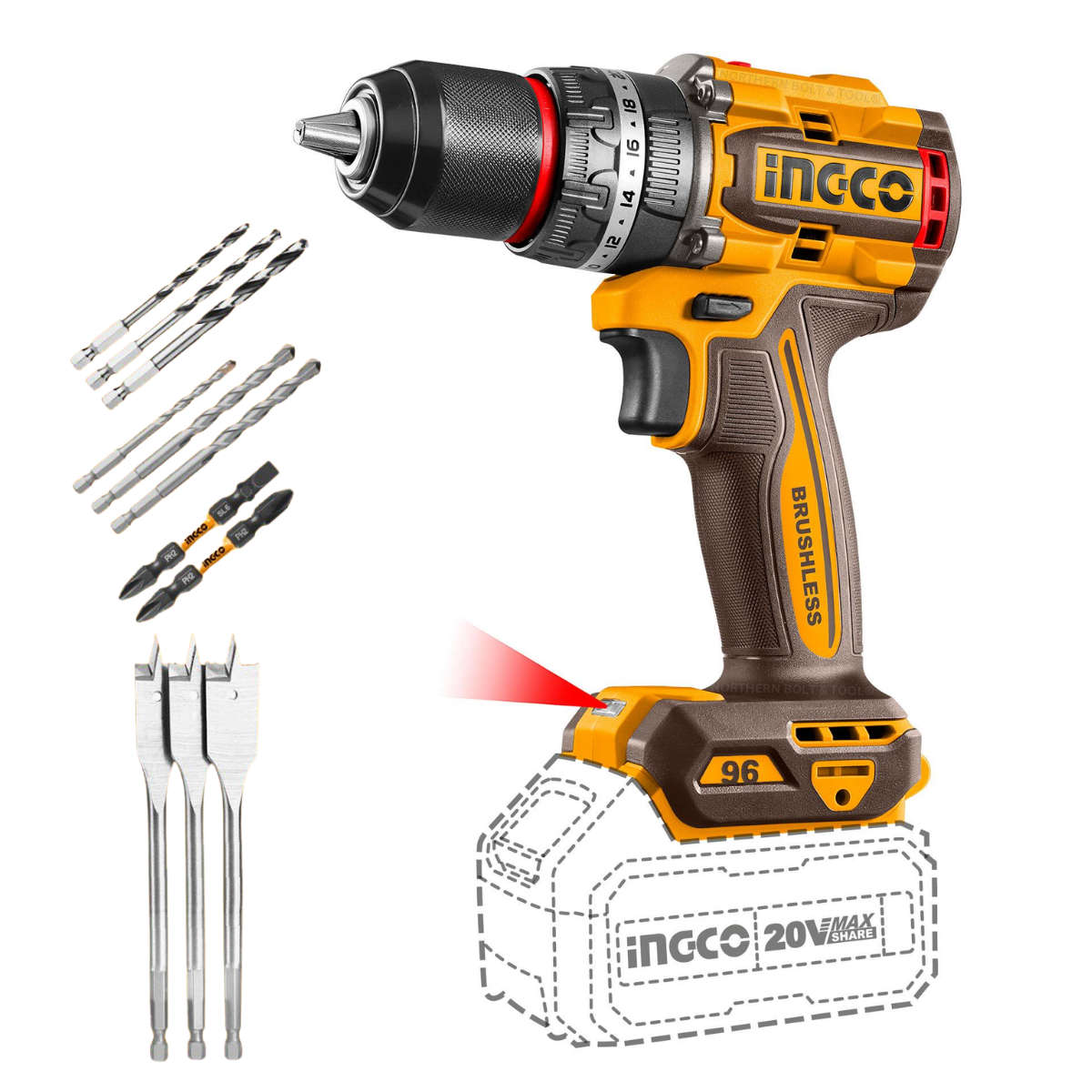 Special - Ingco Cordless Impact Drill 96Nm Brushless 20V (Tool Only)
