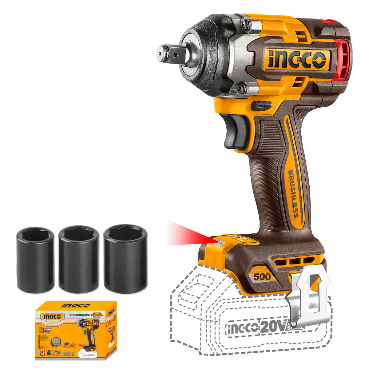 Special - Ingco Cordless Impact Wrench 500Nm 20V (Tool Only)