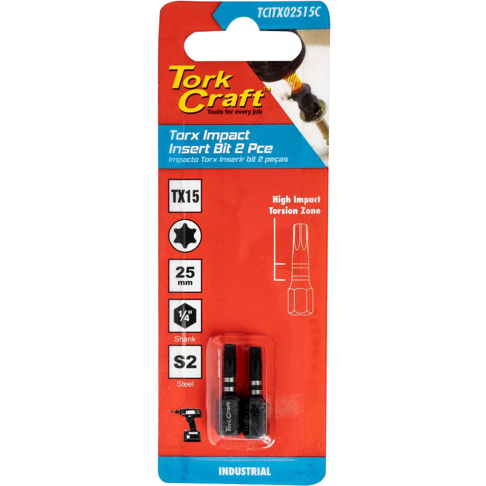 Tork Craft Torx Tx 15 Impact Insert Bit 25Mm 2Pc Carded -