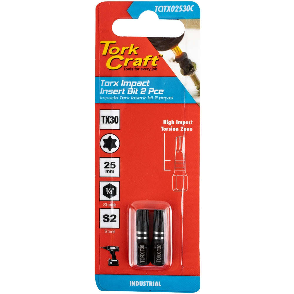Tork Craft Torx Tx 30 Impact Insert Bit 25Mm 2Pc Carded -