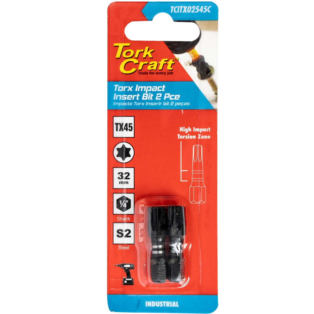 Tork Craft Torx Tx 45 Impact Insert Bit 25Mm 2Pc Carded -