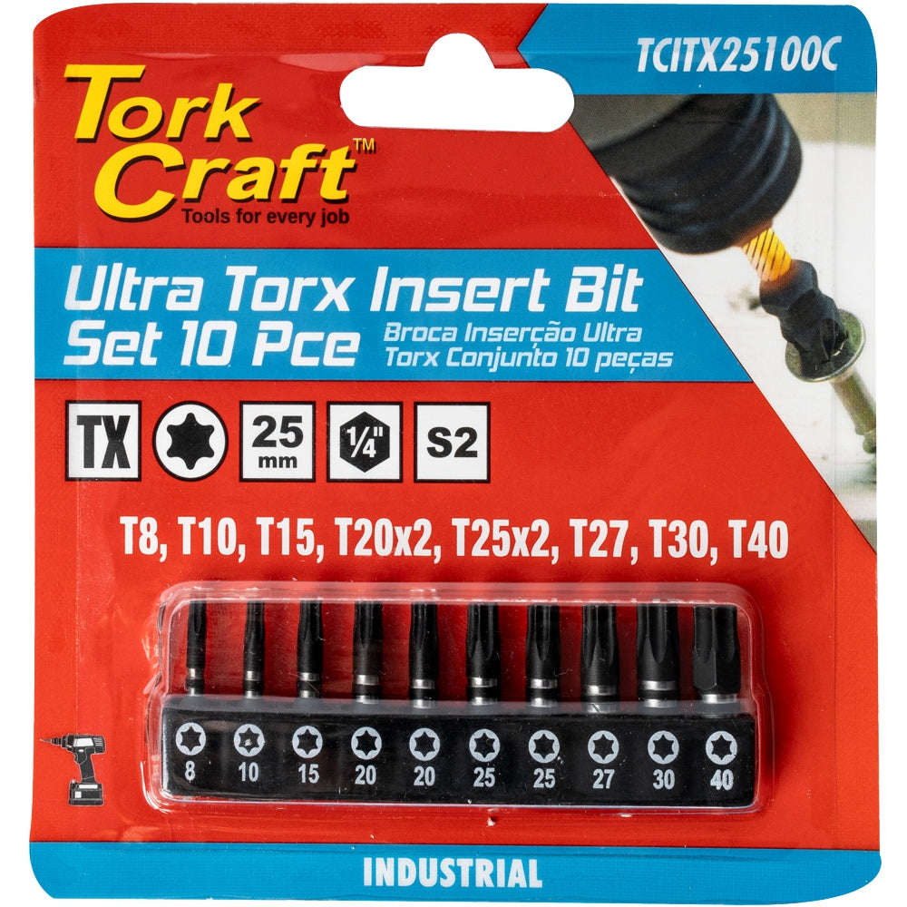 Tork Craft Torx Impact 10Pc Insert Bit Set (T8, T10, T15, T20X2, T25X2, T27, T30, DEFAULT TITLE