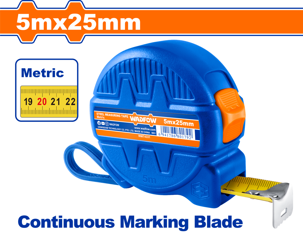 Wadfow Steel measuring tape 5m x 25mm