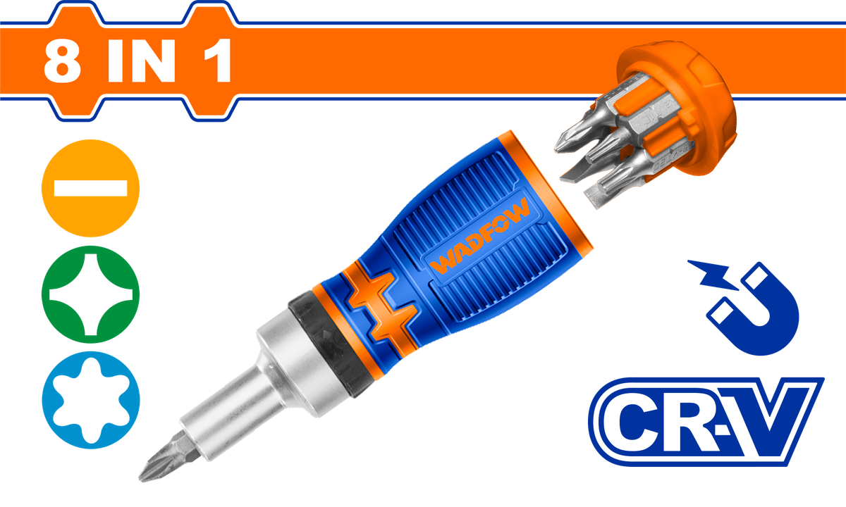 Wadfow 8 in 1 stubby ratchet screwdriver set