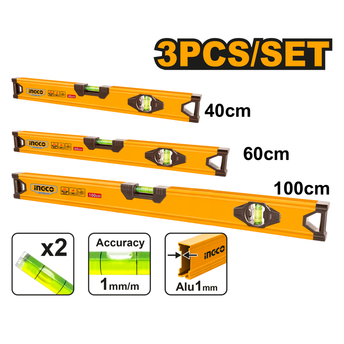 Ingco 3 Pieces spirit level set -