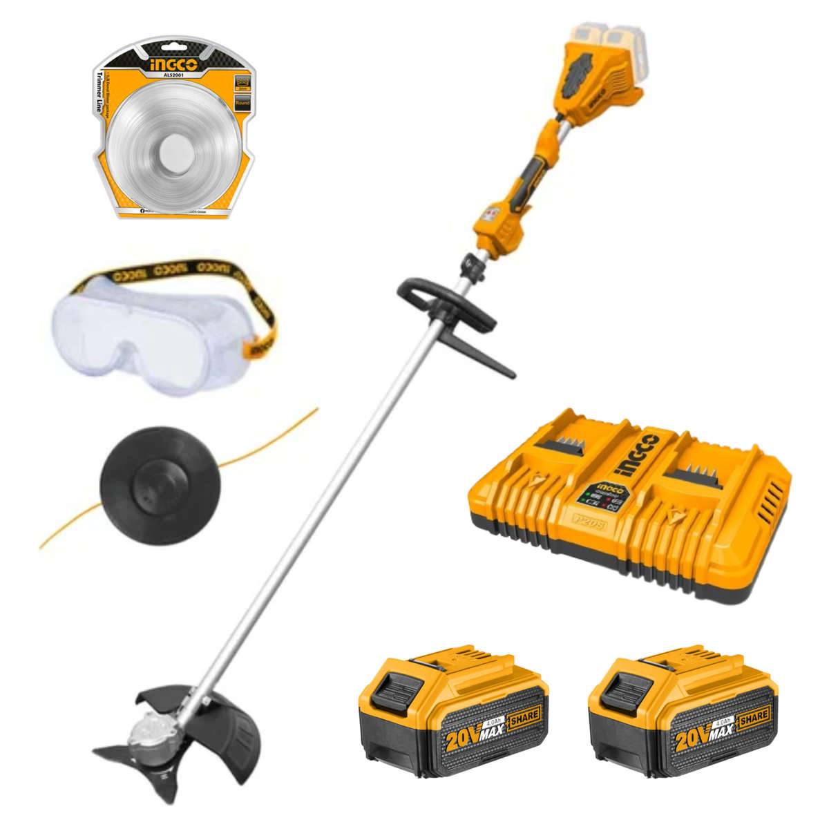 Ingco Cordless Brush Cutter & Trimmer 40V Li-Ion Kit
