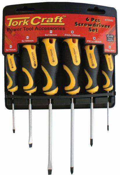 Tork Craft Screwdriver Set 6 Piece With Wall Mountable Rack Ph Sl