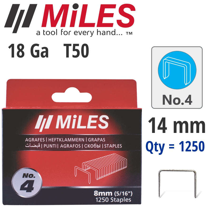 Miles Galv Staples 18G T50 14Mm X 1250Pcs Miles No4 DEFAULT TITLE