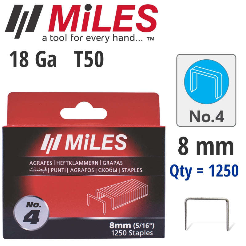Miles Galv Staples 18G T50 8Mm X 1250Pcs Miles No4 DEFAULT TITLE