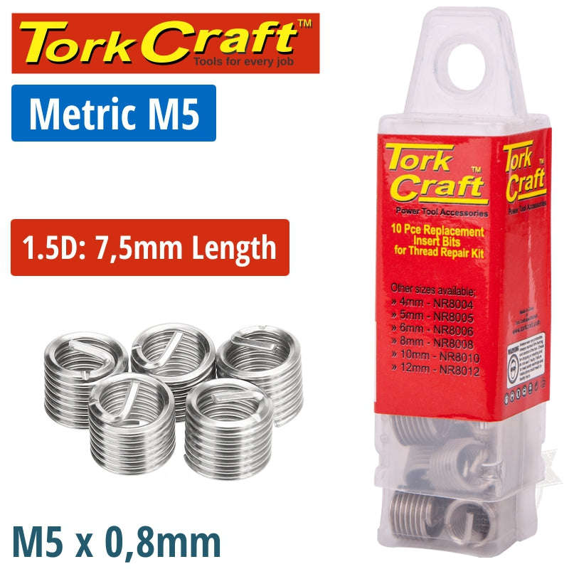 Tork Craft Thread Repair Kit M5 X 1.5D Replacement Inserts 10Pce DEFAULT TITLE
