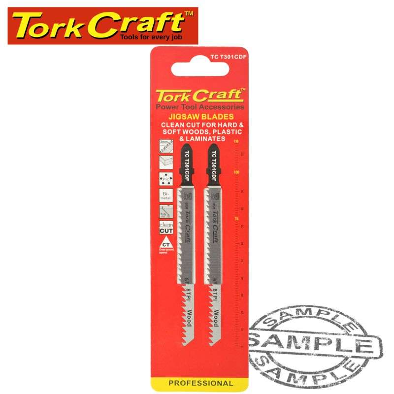 Tork Craft T-Shank Jigsaw Blade For Hard/Softwood/Laminate 3Mm 8Tpi 116Mm 2Pc DEFAULT TITLE