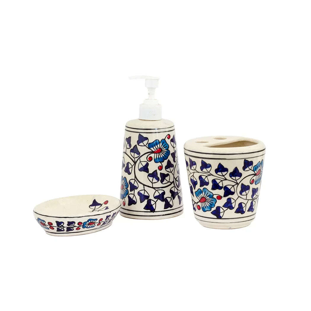 Bathroom Set - Ceramic Blues & Red