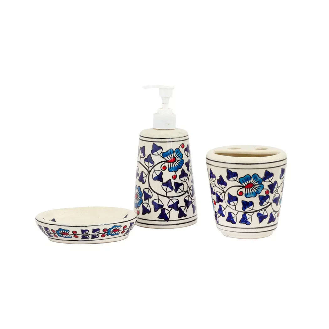 Bathroom Set - Ceramic Blues & Red