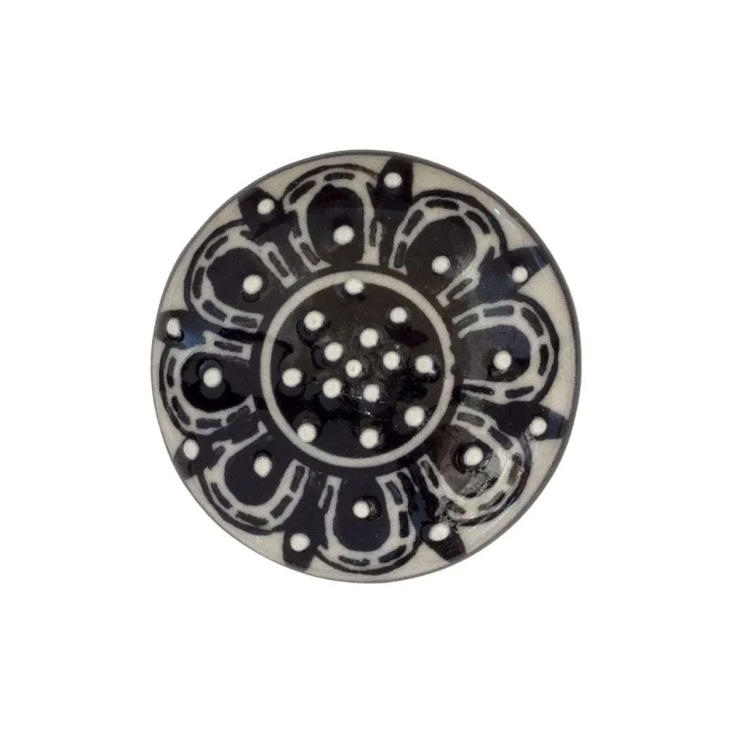 Ceramic Knob - Black Dots Flat