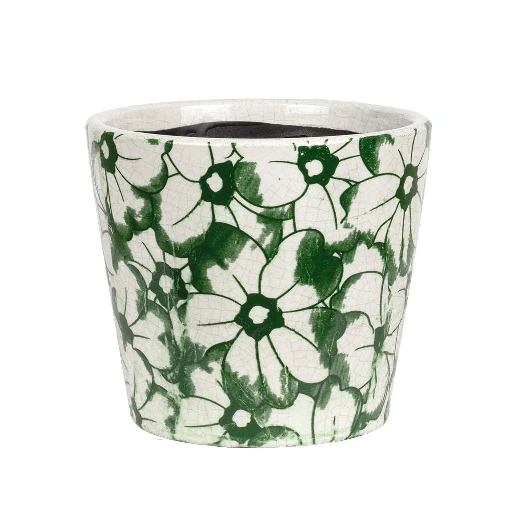 Ceramic Planter - Green Flowers