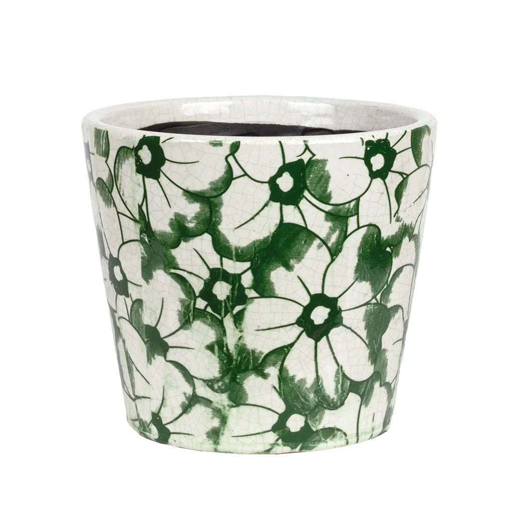 Ceramic Planter - Green Flowers